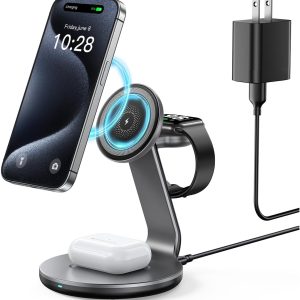 3 in 1 Charging Station Compatible with Magsafe Charger Wireless Charger Stand for iPhone 16 15 14 13 12 Series Wireless Charging Station for AirPods Wireless Charging Stand for iWatch Series