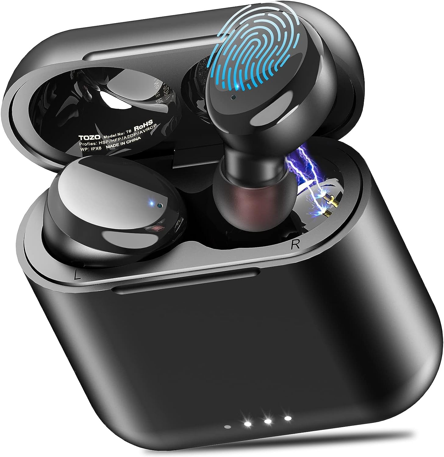 TOZO T6 True Wireless Earbuds Bluetooth 5.3 Headphones 45H Long Playtime, Wireless Charging Case, IPX8 Waterproof Stereo Earphones, Built-in Mic Calls, Headset Premium Deep Bass 32 Preset EQs via APP