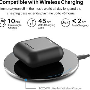 TOZO T6 True Wireless Earbuds Bluetooth 5.3 Headphones 45H Long Playtime, Wireless Charging Case, IPX8 Waterproof Stereo Earphones, Built-in Mic Calls, Headset Premium Deep Bass 32 Preset EQs via APP