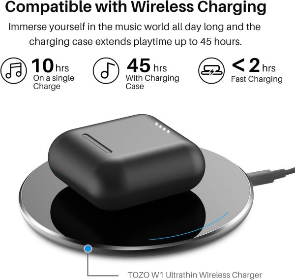 TOZO T6 True Wireless Earbuds Bluetooth 5.3 Headphones 45H Long Playtime, Wireless Charging Case, IPX8 Waterproof Stereo Earphones, Built-in Mic Calls, Headset Premium Deep Bass 32 Preset EQs via APP - Image 2