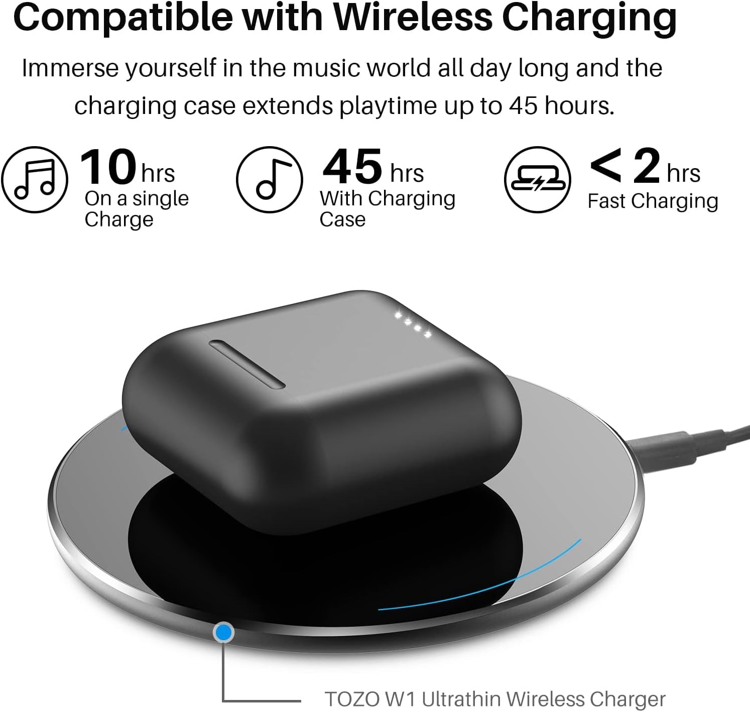 TOZO T6 True Wireless Earbuds Bluetooth 5.3 Headphones 45H Long Playtime, Wireless Charging Case, IPX8 Waterproof Stereo Earphones, Built-in Mic Calls, Headset Premium Deep Bass 32 Preset EQs via APP