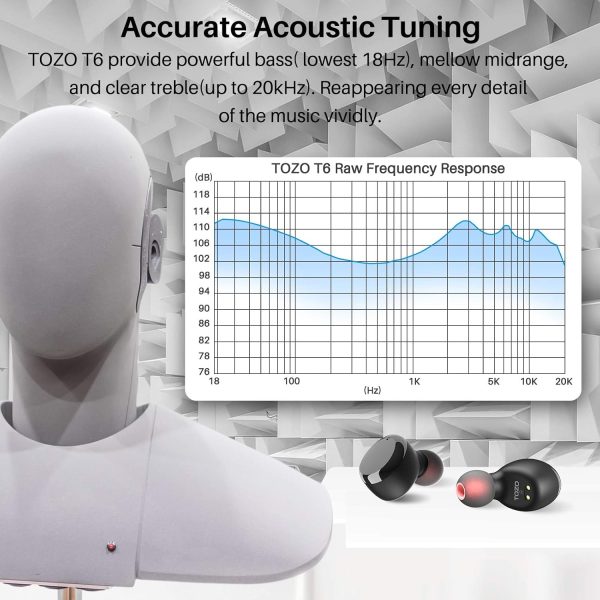 TOZO T6 True Wireless Earbuds Bluetooth 5.3 Headphones 45H Long Playtime, Wireless Charging Case, IPX8 Waterproof Stereo Earphones, Built-in Mic Calls, Headset Premium Deep Bass 32 Preset EQs via APP - Image 7