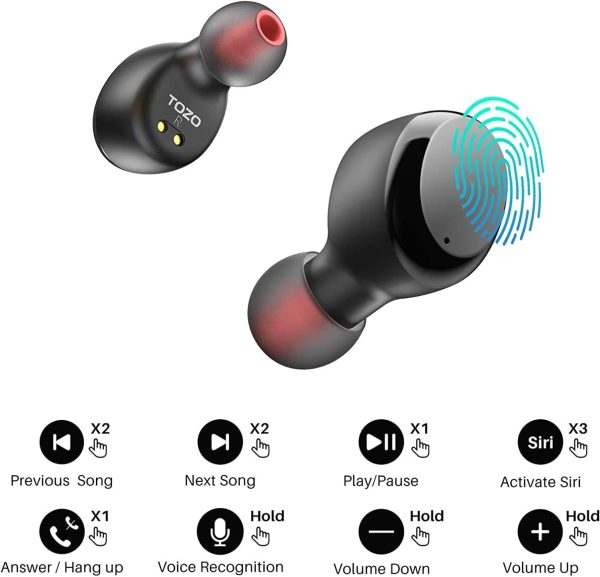 TOZO T6 True Wireless Earbuds Bluetooth 5.3 Headphones 45H Long Playtime, Wireless Charging Case, IPX8 Waterproof Stereo Earphones, Built-in Mic Calls, Headset Premium Deep Bass 32 Preset EQs via APP - Image 9