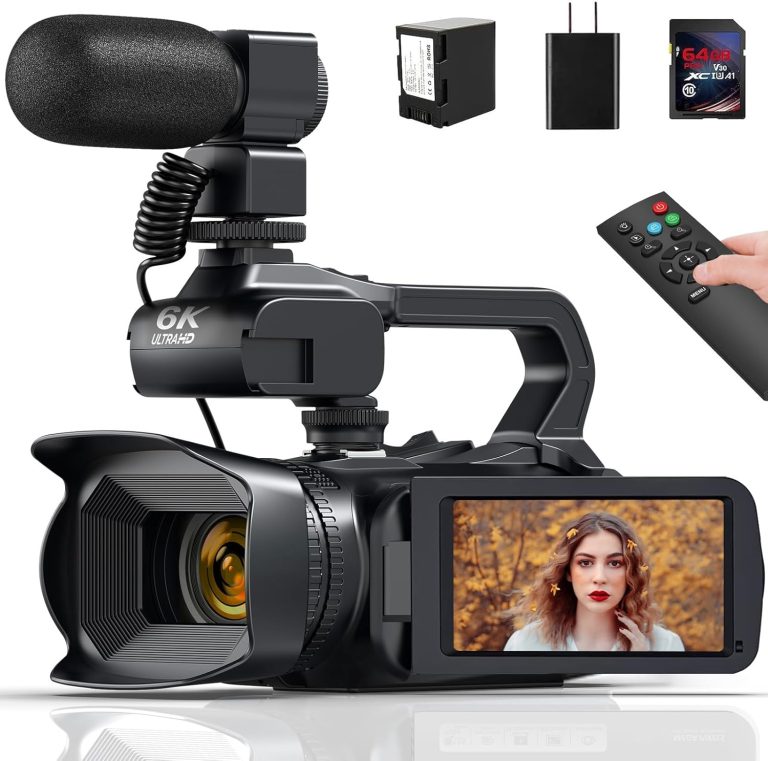 Video Camera Camcorder 6K 64MP, 18X Digital Zoom IR Night Vision Vlogging Camera for YouTube, 4.0″ Touch Screen Digital Camera with WiFi, Microphone, 64G SD Card, Remote Controller, Charger