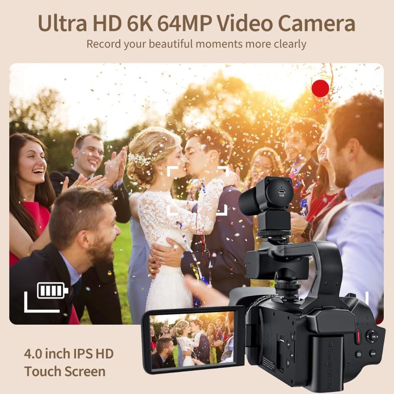 Video Camera Camcorder 6K 64MP, 18X Digital Zoom IR Night Vision Vlogging Camera for YouTube, 4.0″ Touch Screen Digital Camera with WiFi, Microphone, 64G SD Card, Remote Controller, Charger